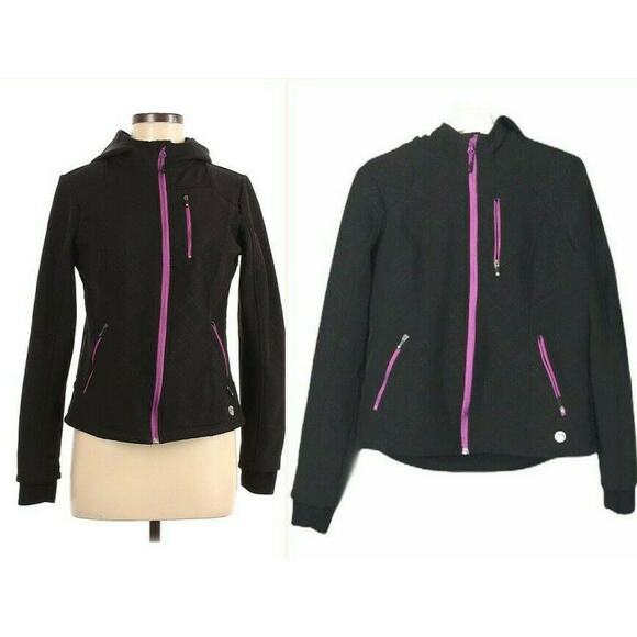 Blanc Noir Zip Front Hooded Active Utility Jacket Windbreaker Black Size Medium - Picture 1 of 12